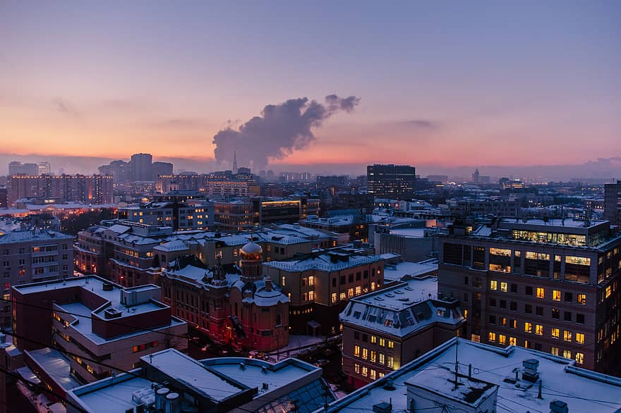 city, urban, moscow, russia, sunset, nature, building ...